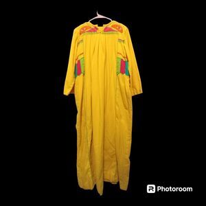 Vtg 60s Josefa for Anna Villa Mexican Caftan Dress Hand Embroidered Cotton Boho